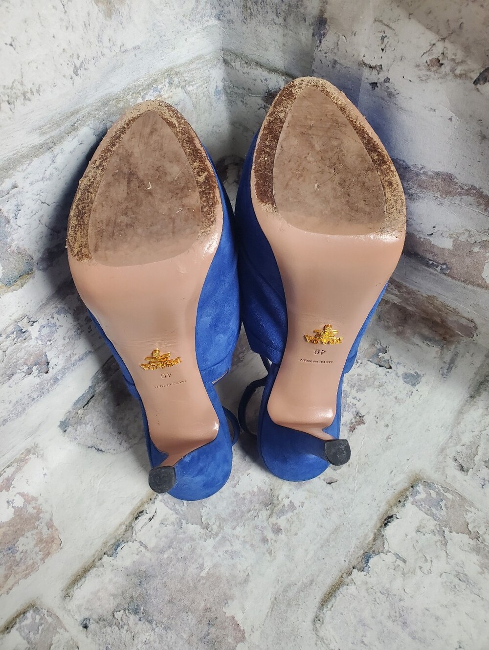 PRADA Cobalt Blue Suede Platform Peep-Toe Slingback Heels Size 40 - Picture 8 of 16